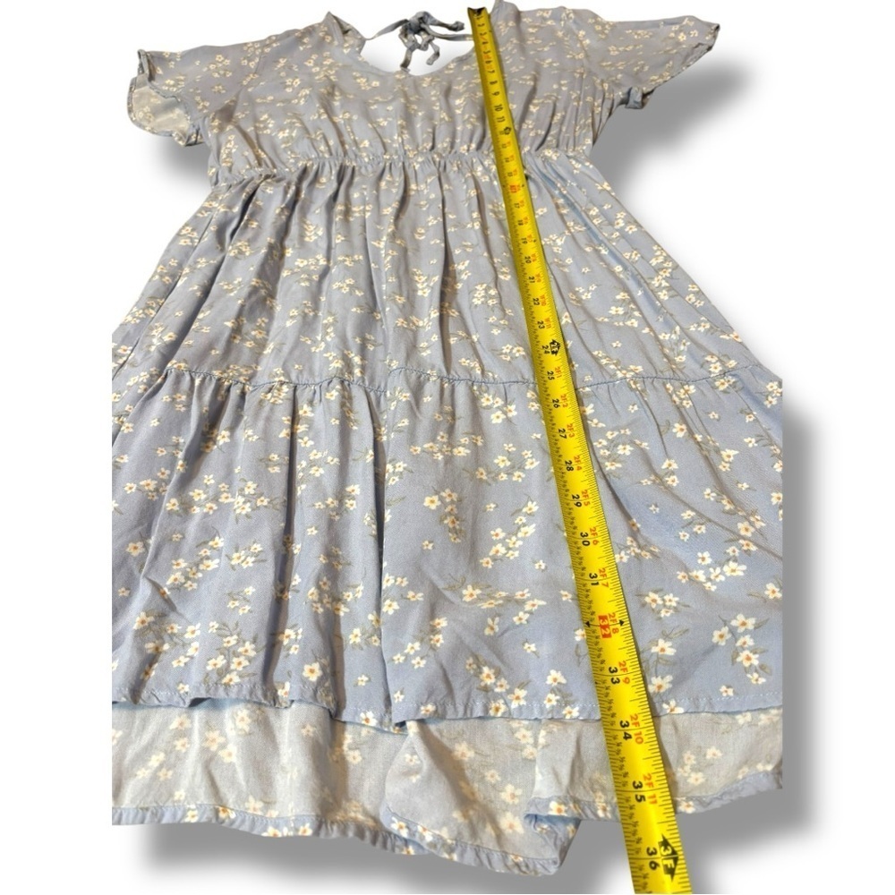 Yarn&Sea Baby Blue Floral Print Smocked Open Back Flutter Short Sleeve Sundress - Picture 7 of 16
